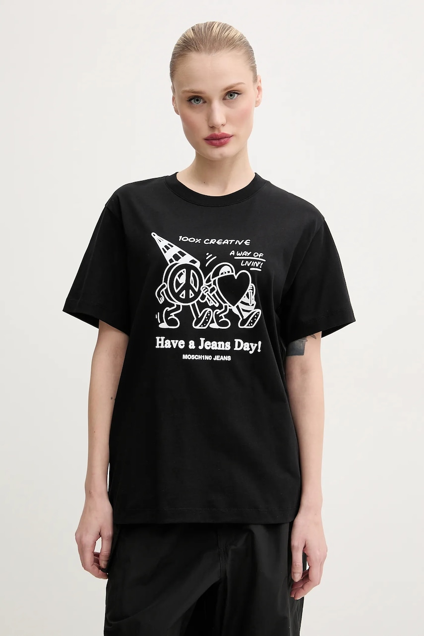 Moschino Jeans tricou din bumbac femei, culoarea negru, 0714 3732 Moschino Jeans tricou din bumbac femei, culoarea negru, 0714 3732