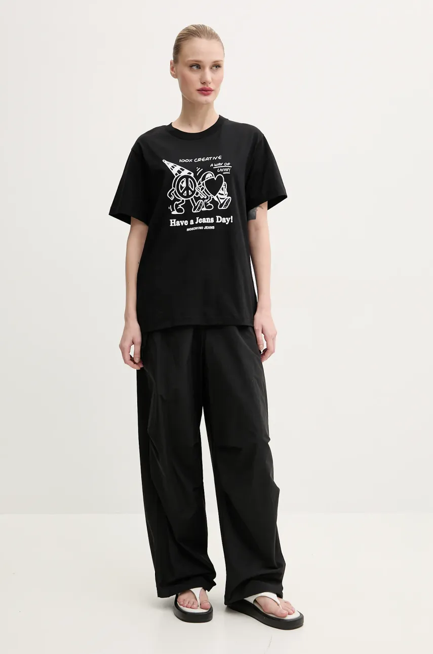 Хлопковая футболка Moschino Jeans женская цвет чёрный 0714 3732 Хлопковая футболка Moschino Jeans женская цвет чёрный 0714 3732