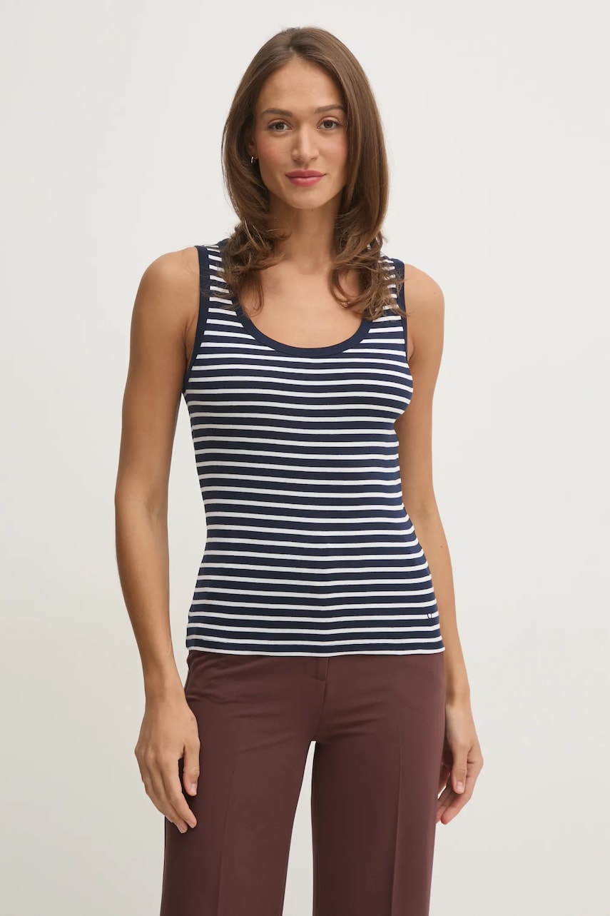 United Colors of Benetton top din bumbac culoarea albastru marin, 30YSDH010 United Colors of Benetton top din bumbac culoarea albastru marin, 30YSDH010