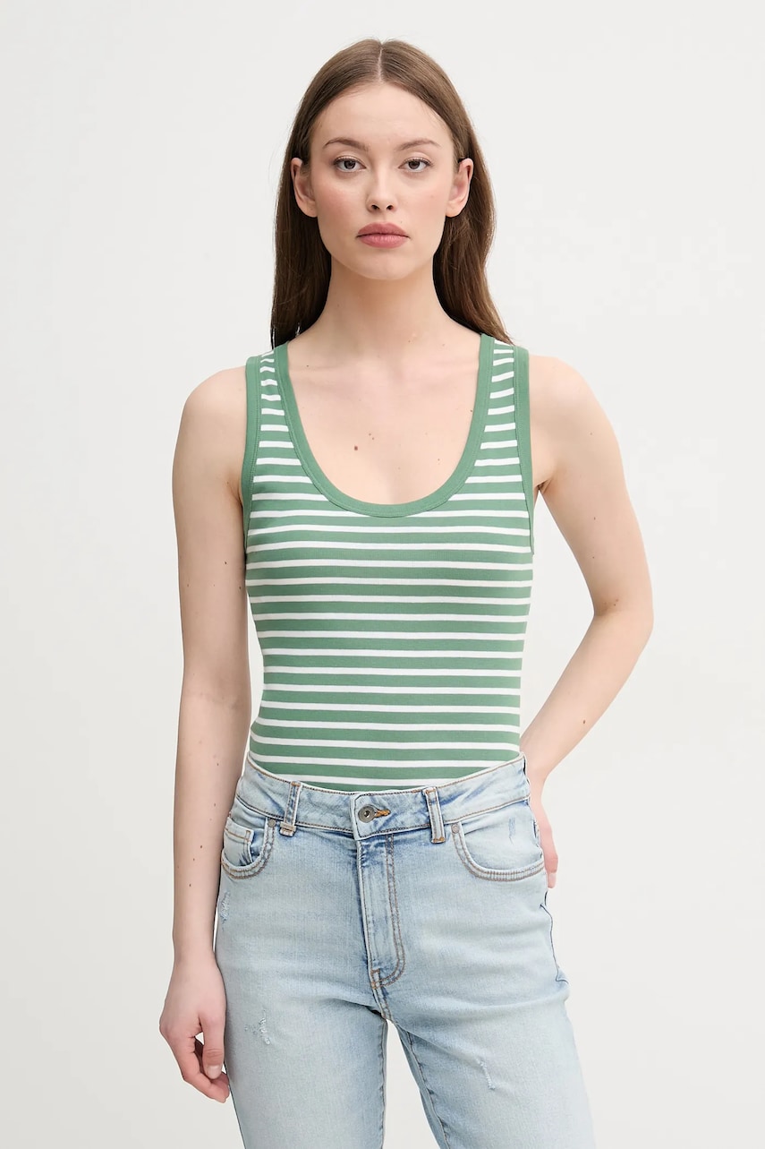United Colors of Benetton top din bumbac culoarea verde, 30YSDH010 United Colors of Benetton top din bumbac culoarea verde, 30YSDH010