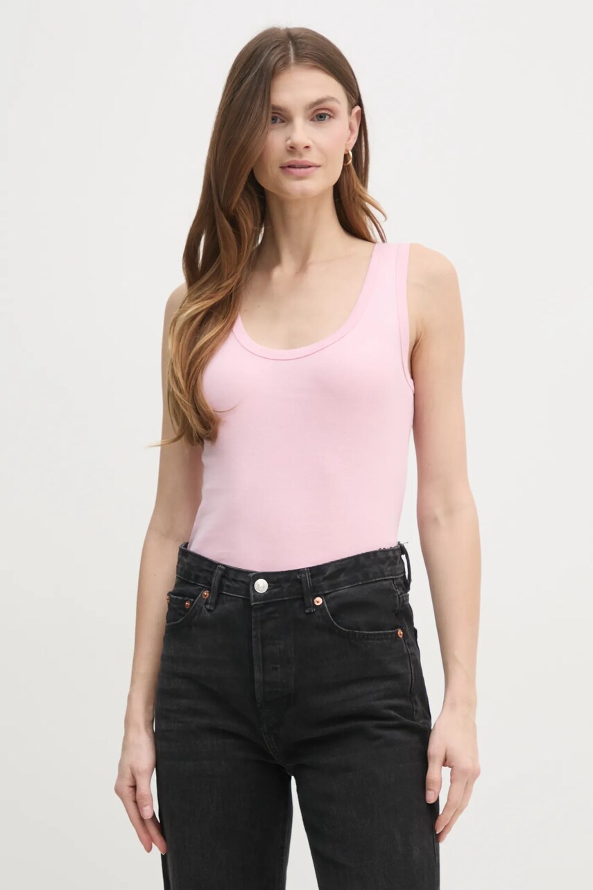 United Colors of Benetton top din bumbac culoarea roz, 3GA2DH010