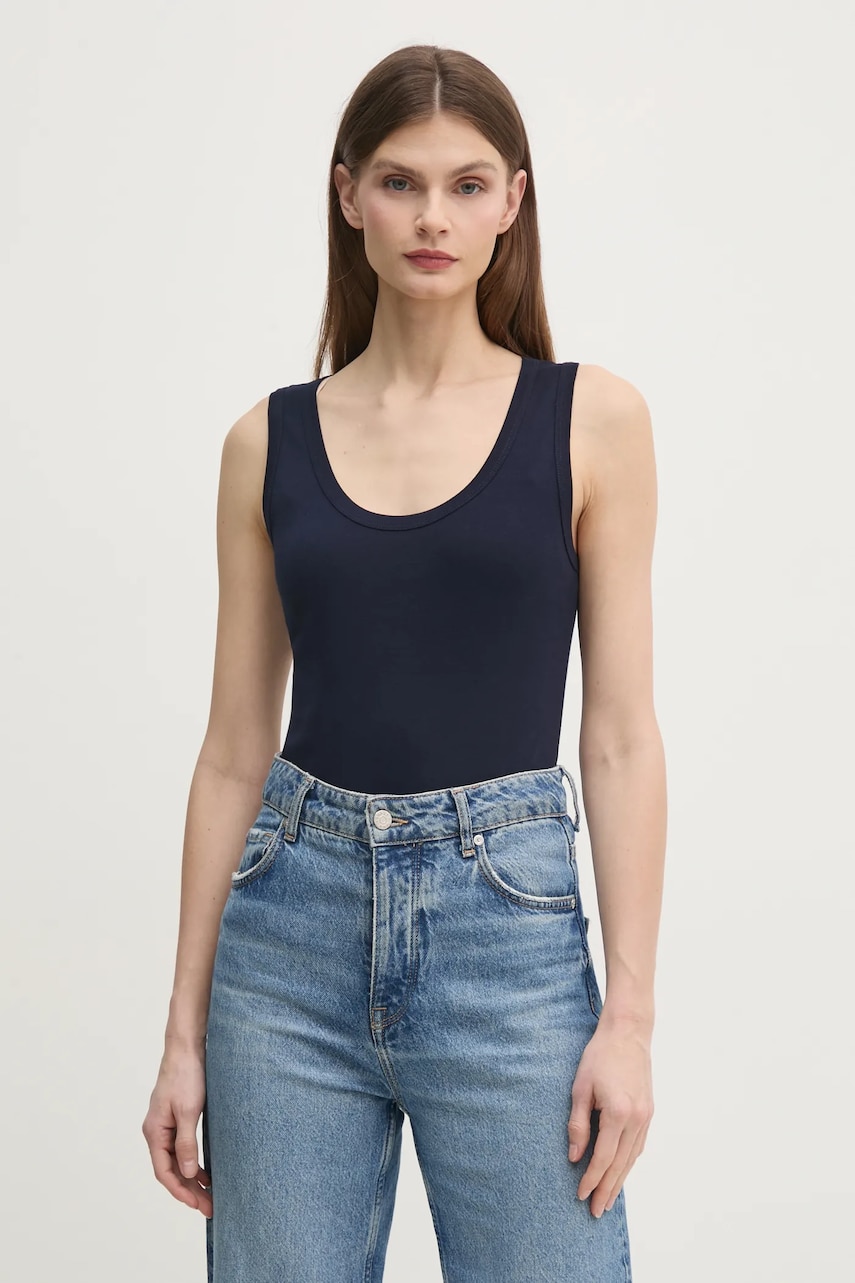 United Colors of Benetton top din bumbac culoarea albastru marin, 3GA2DH010 United Colors of Benetton top din bumbac culoarea albastru marin, 3GA2DH010