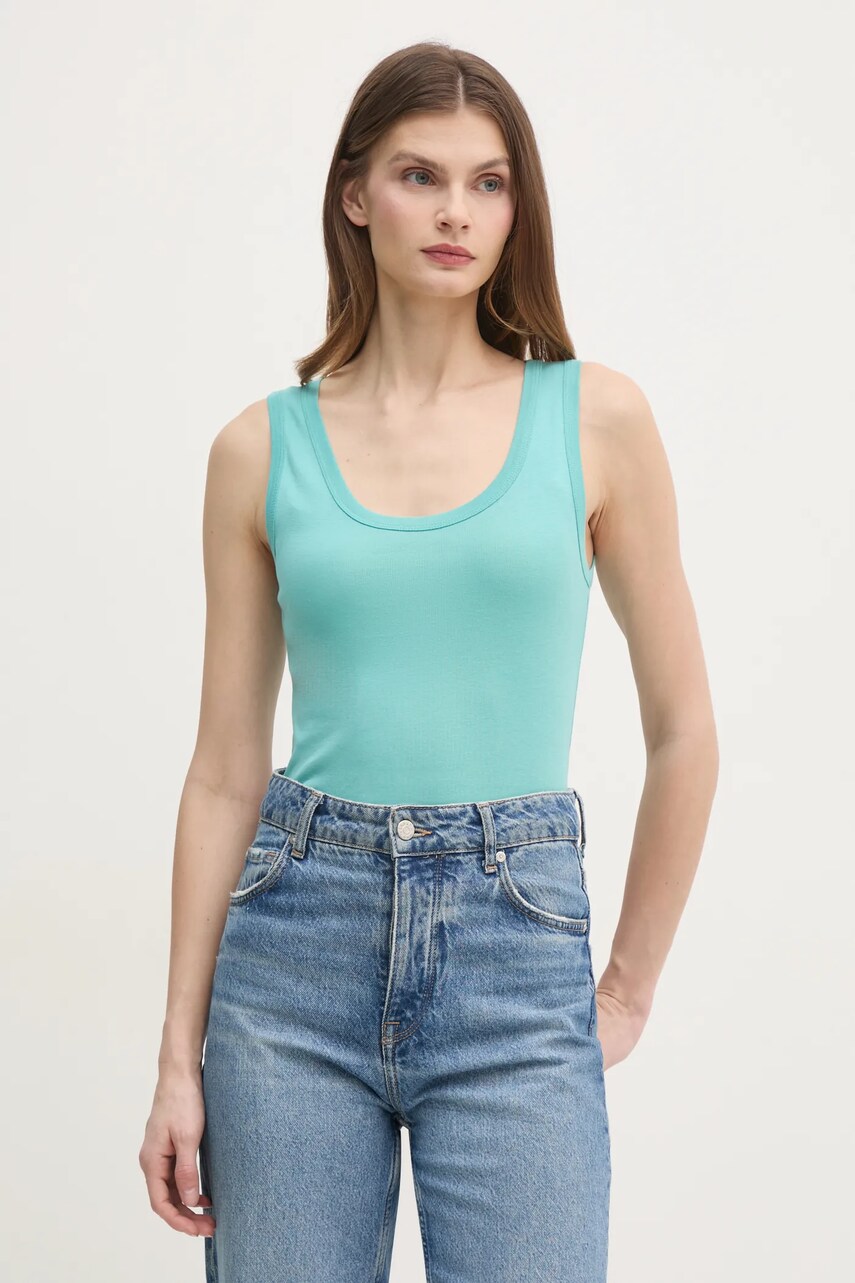 United Colors of Benetton top din bumbac culoarea turcoaz, 3GA2DH010
