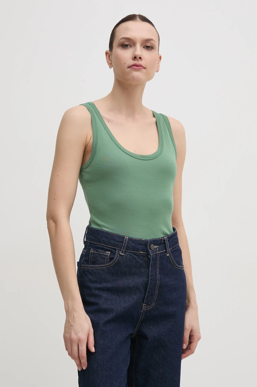 United Colors of Benetton top din bumbac culoarea verde, 3GA2DH010 United Colors of Benetton top din bumbac culoarea verde, 3GA2DH010
