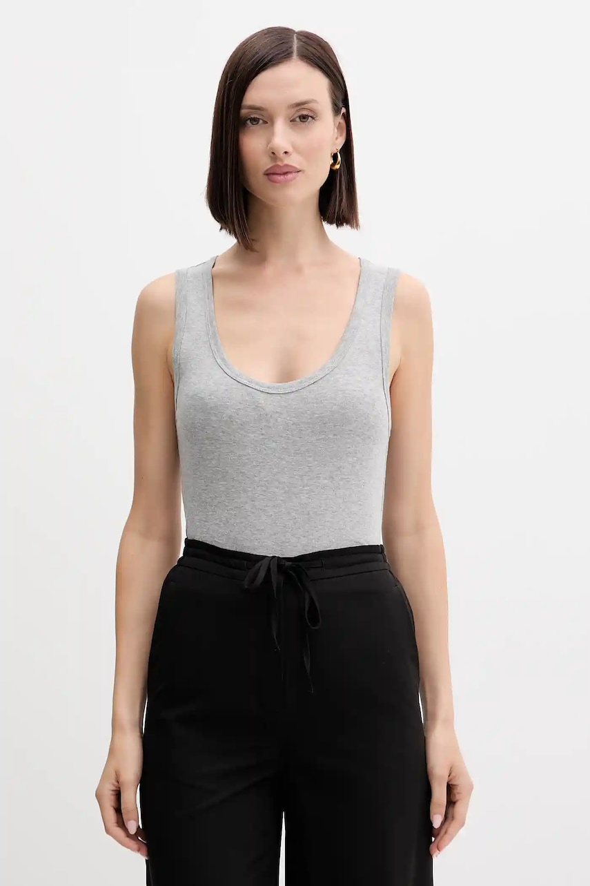 United Colors of Benetton top din bumbac culoarea gri, 3GA2DH010