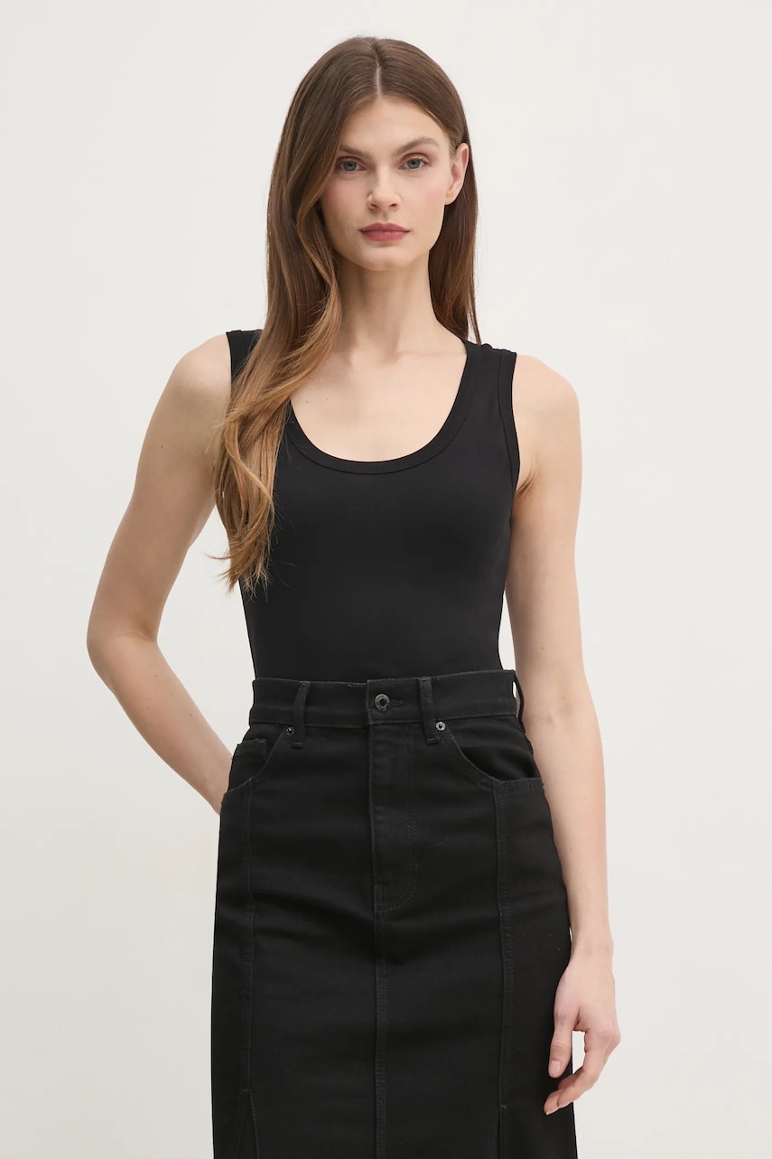 United Colors of Benetton top din bumbac culoarea negru, 3GA2DH010 United Colors of Benetton top din bumbac culoarea negru, 3GA2DH010