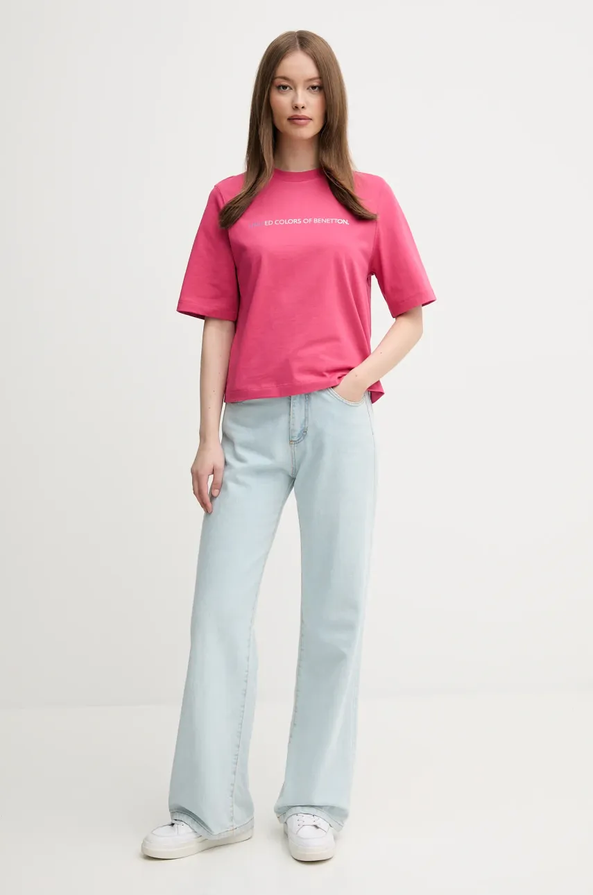 Хлопковая футболка United Colors of Benetton женская цвет розовый 3BL0D109D Хлопковая футболка United Colors of Benetton женская цвет розовый 3BL0D109D