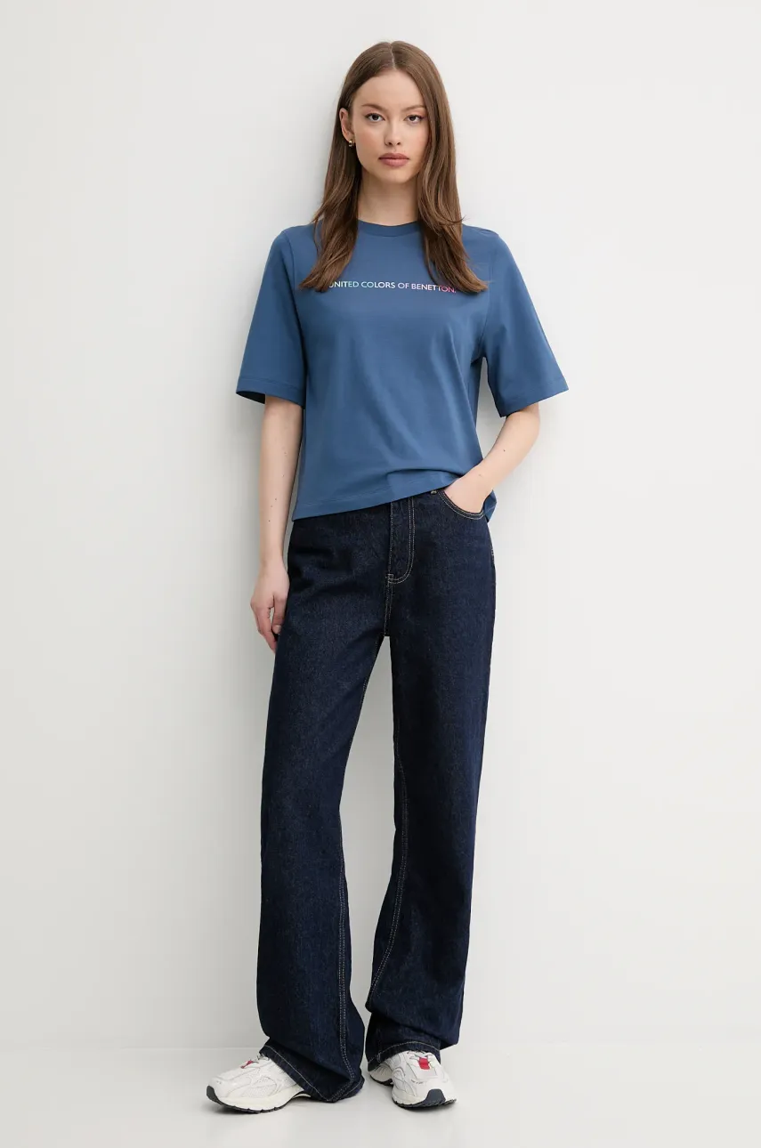 Хлопковая футболка United Colors of Benetton женская цвет синий 3BL0D109D Хлопковая футболка United Colors of Benetton женская цвет синий 3BL0D109D