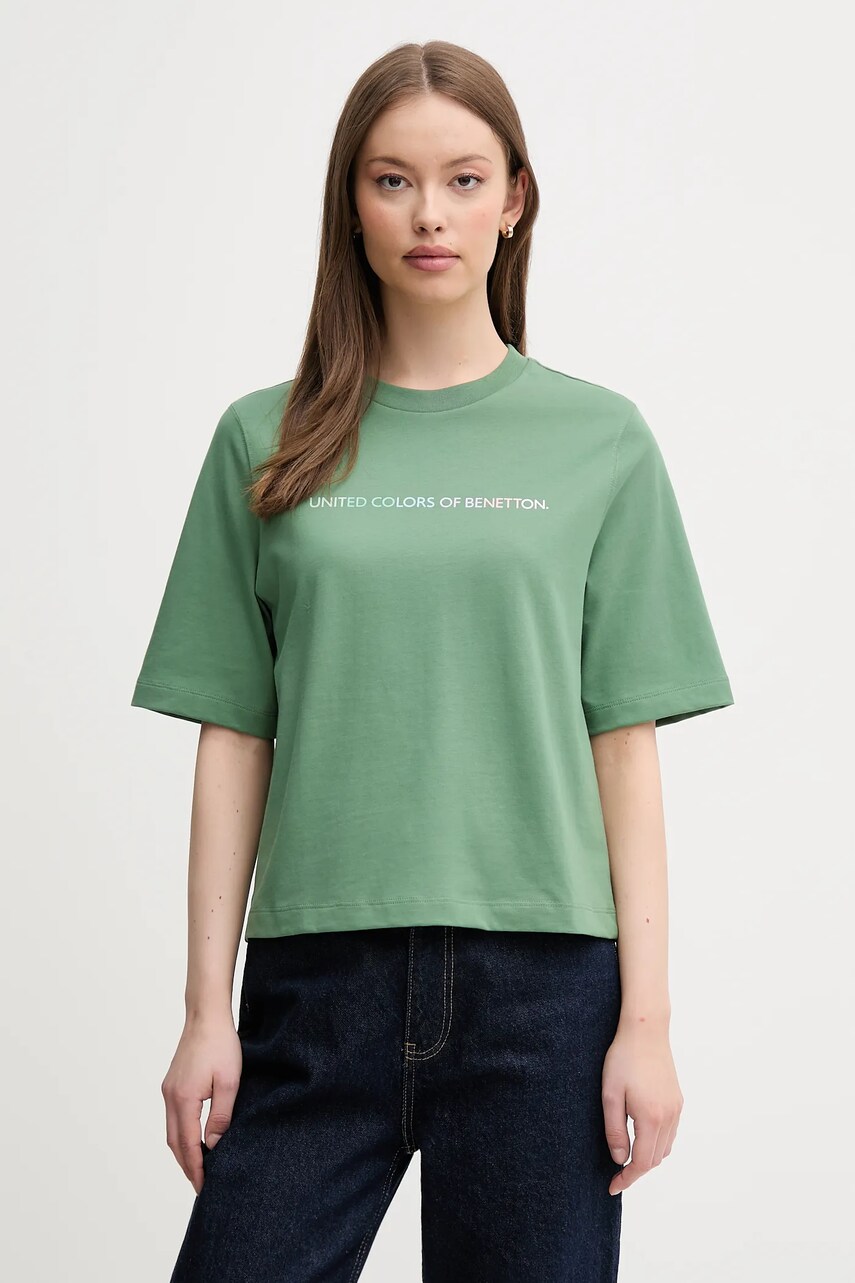 United Colors of Benetton tricou din bumbac femei, culoarea verde, 3BL0D109D