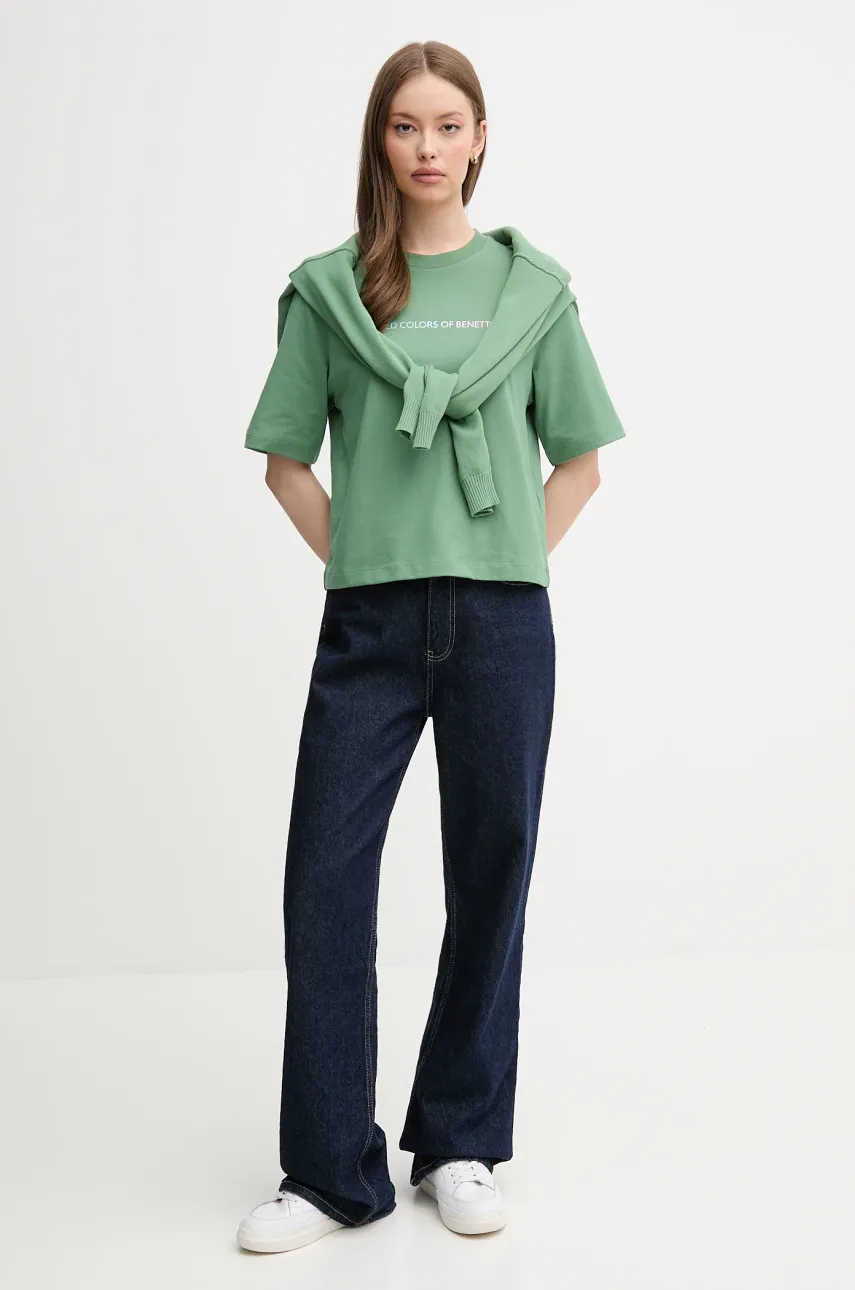 Хлопковая футболка United Colors of Benetton женская цвет зелёный 3BL0D109D Хлопковая футболка United Colors of Benetton женская цвет зелёный 3BL0D109D