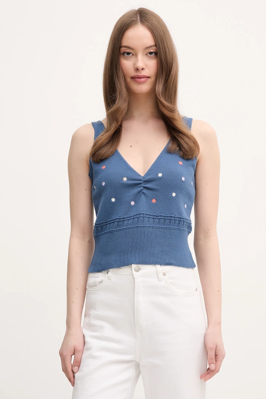 United Colors of Benetton top din bumbac culoarea bleumarin, 10C1EH01A