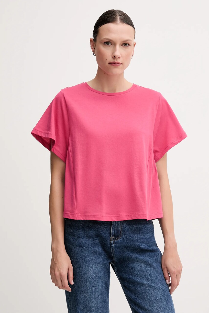 Levně Bavlněné tričko United Colors of Benetton dámské, růžová barva, 3U53D109U