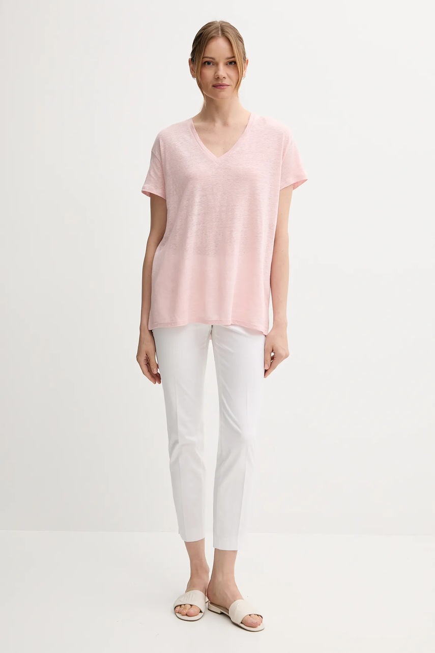 Льняная футболка United Colors of Benetton цвет розовый 37UJD401Q