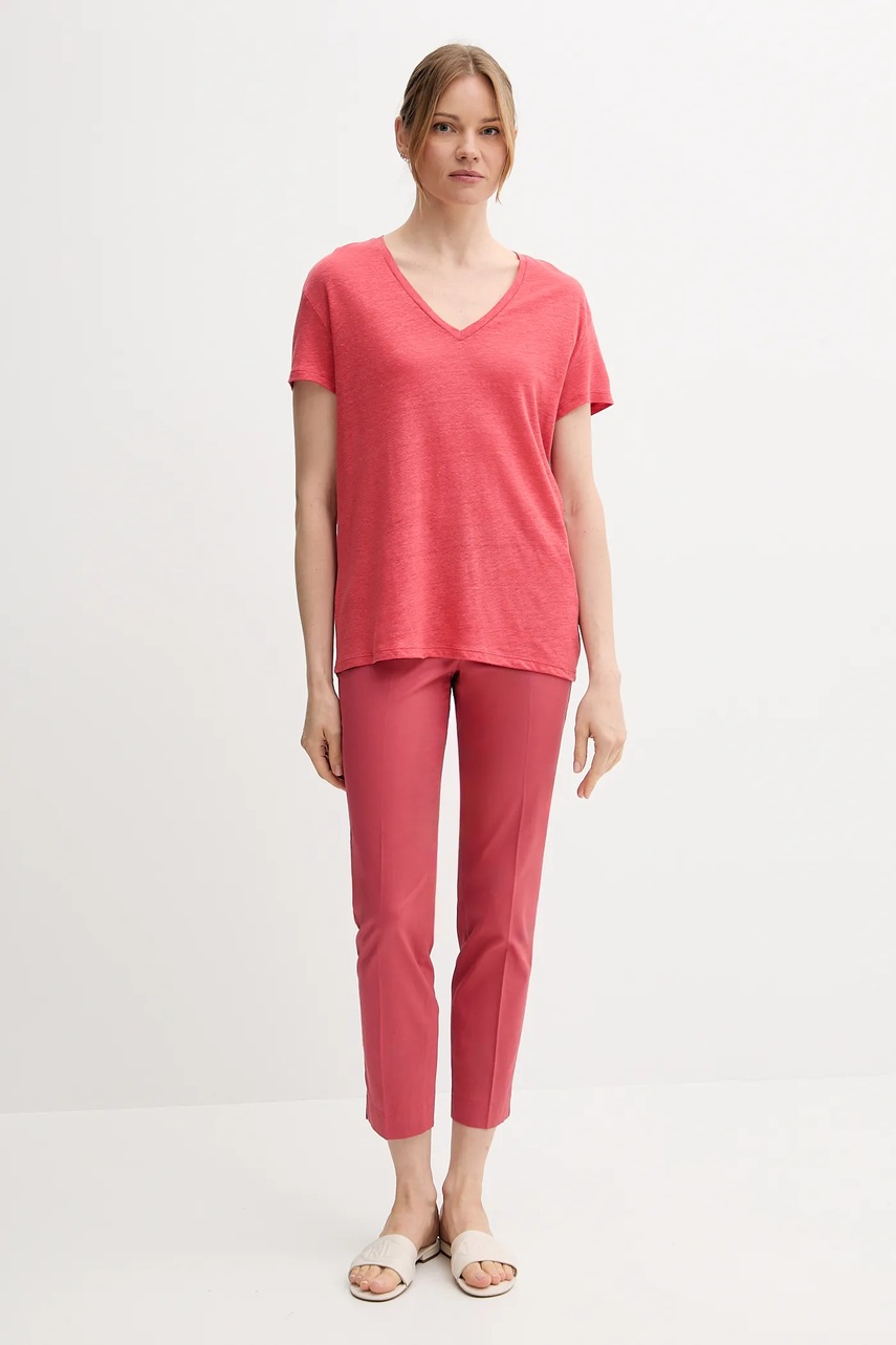 Льняная футболка United Colors of Benetton цвет красный 37UJD401Q