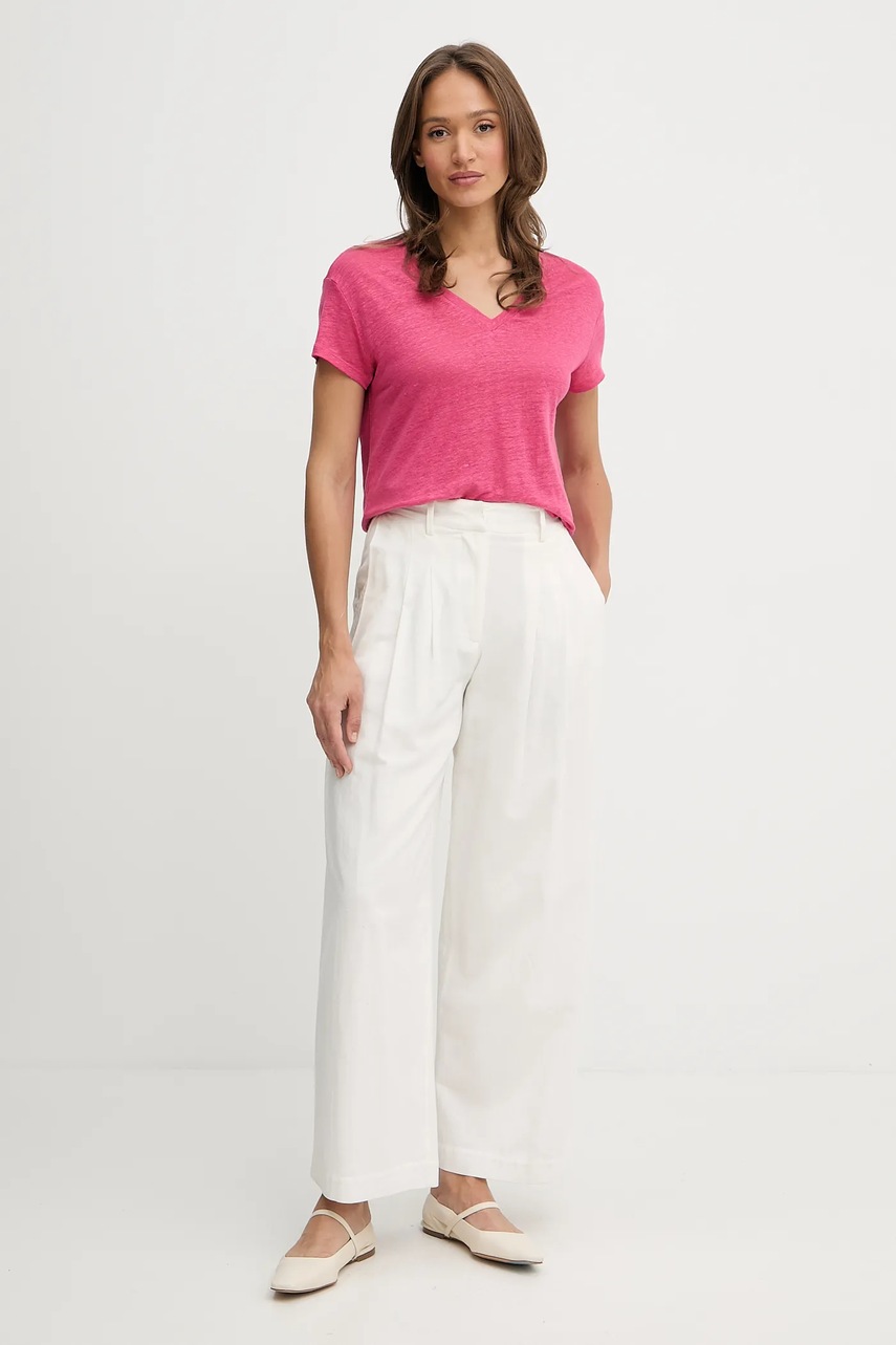 Льняная футболка United Colors of Benetton цвет розовый 37UJD401Q