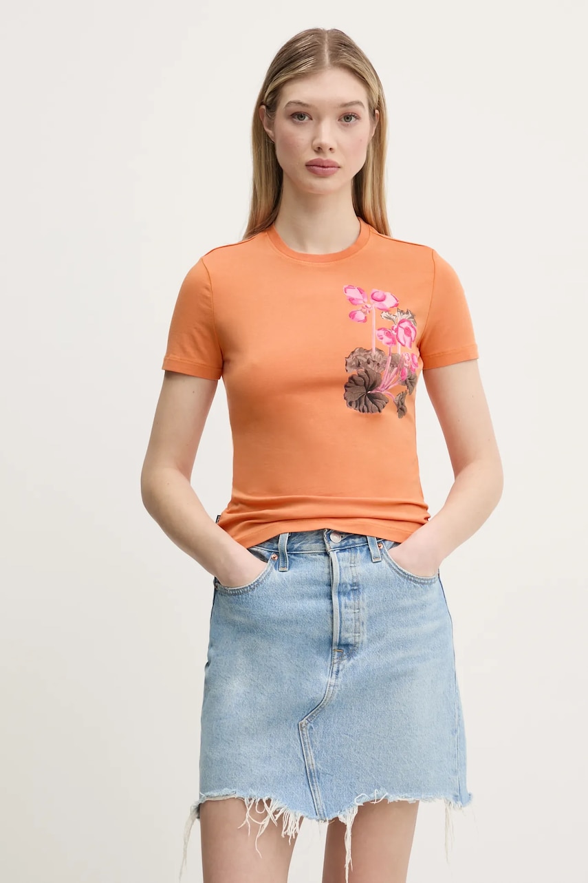 Desigual tricou BOTANICAL LA femei, culoarea portocaliu, 25SWTK48
