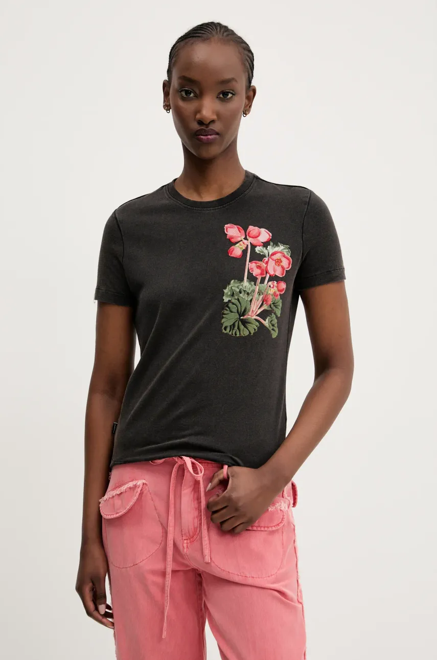 Desigual tricou BOTANICAL LA femei, culoarea negru, 25SWTK48