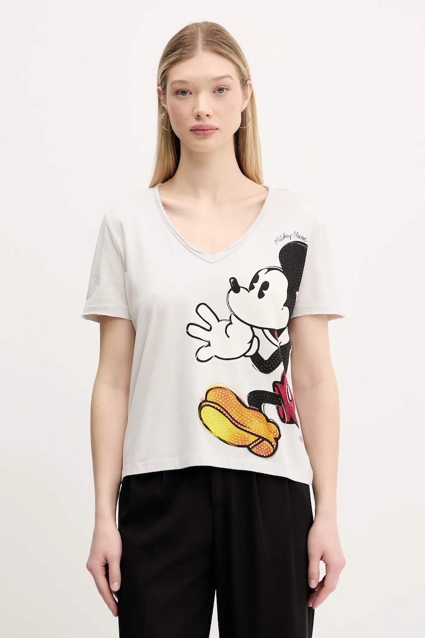 Desigual tricou din bumbac MICKEY JOKER femei, culoarea alb, 25SWTKAG Desigual tricou din bumbac MICKEY JOKER femei, culoarea alb, 25SWTKAG