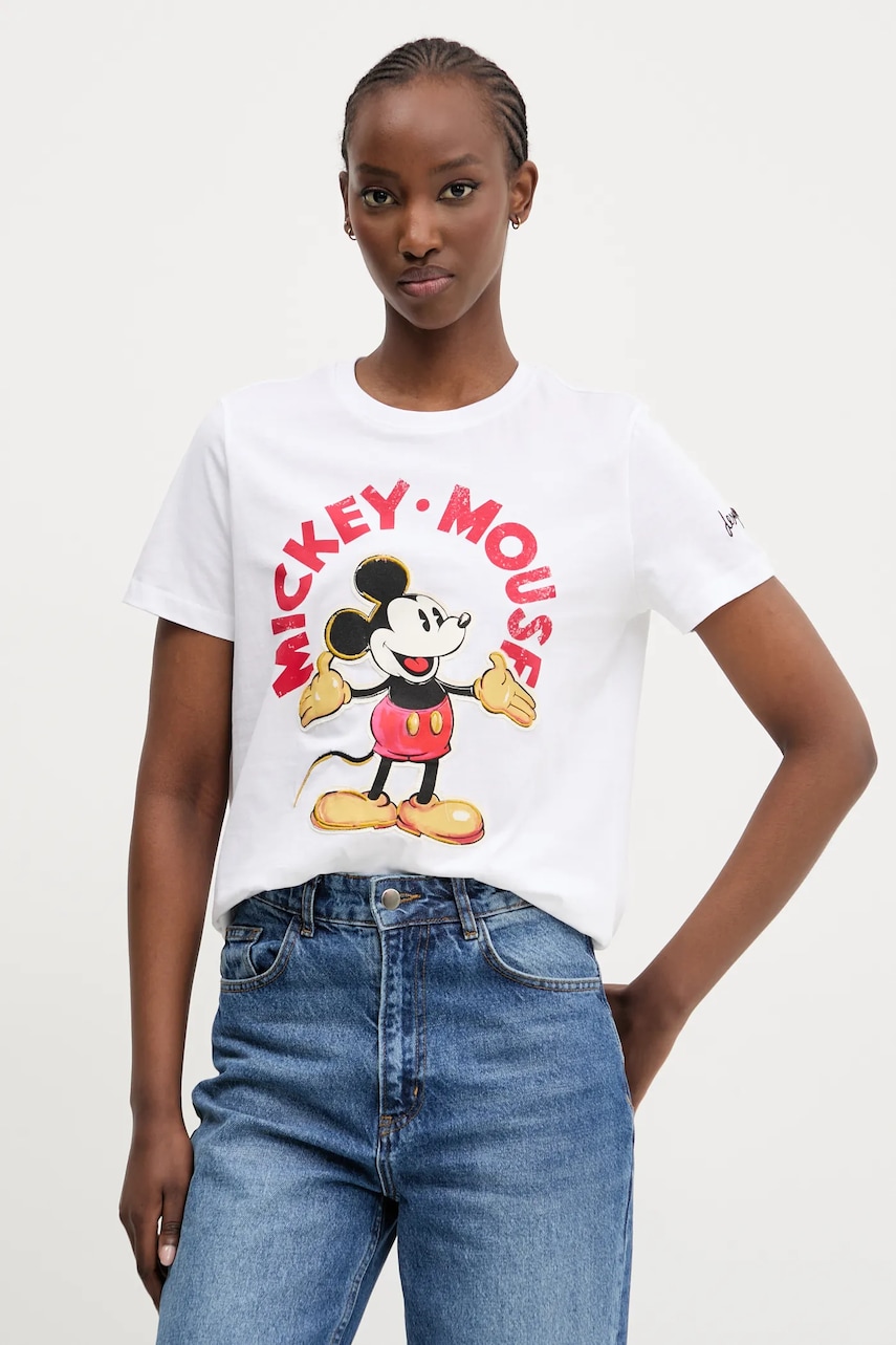 Desigual tricou din bumbac MICKEY MOUSE femei, culoarea alb, 25SWTKAI Desigual tricou din bumbac MICKEY MOUSE femei, culoarea alb, 25SWTKAI