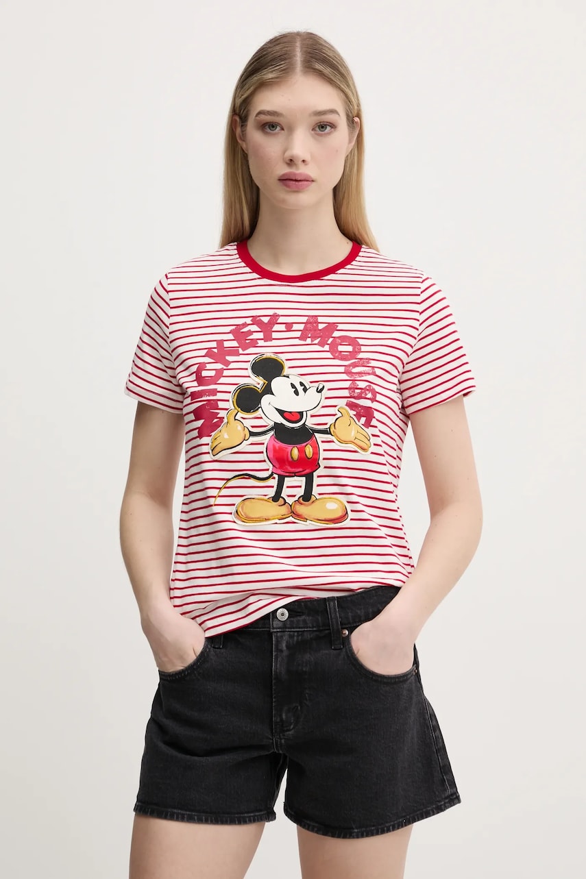 Desigual tricou din bumbac MICKEY MOUSE femei, culoarea rosu, 25SWTKAI