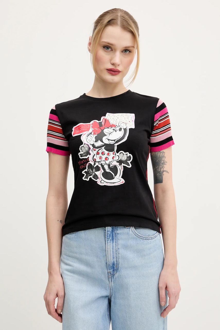 Desigual tricou MINNIE femei, culoarea negru, 25SWTK39 Desigual tricou MINNIE femei, culoarea negru, 25SWTK39