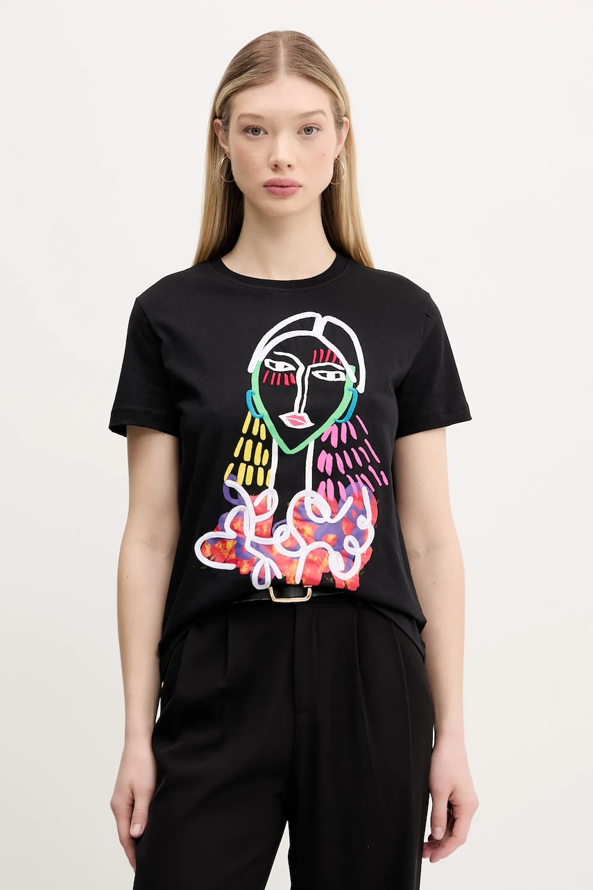 Desigual tricou din bumbac MISURI femei, culoarea negru, 25SWTKA9 Desigual tricou din bumbac MISURI femei, culoarea negru, 25SWTKA9