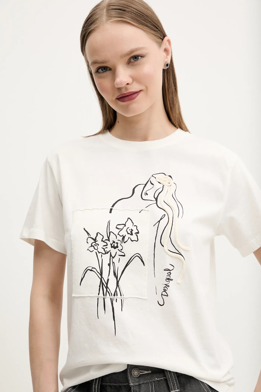 Desigual tricou din bumbac PARAGUAY femei, culoarea alb, 25SWTKAB