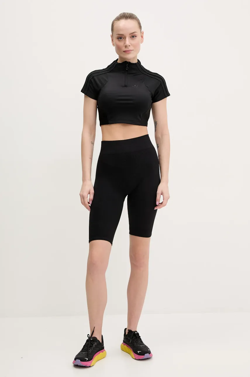 Футболка adidas Originals Zip Up Crop Top женская цвет чёрный с полугольфом JJ0917 Футболка adidas Originals Zip Up Crop Top женская цвет чёрный с полугольфом JJ0917