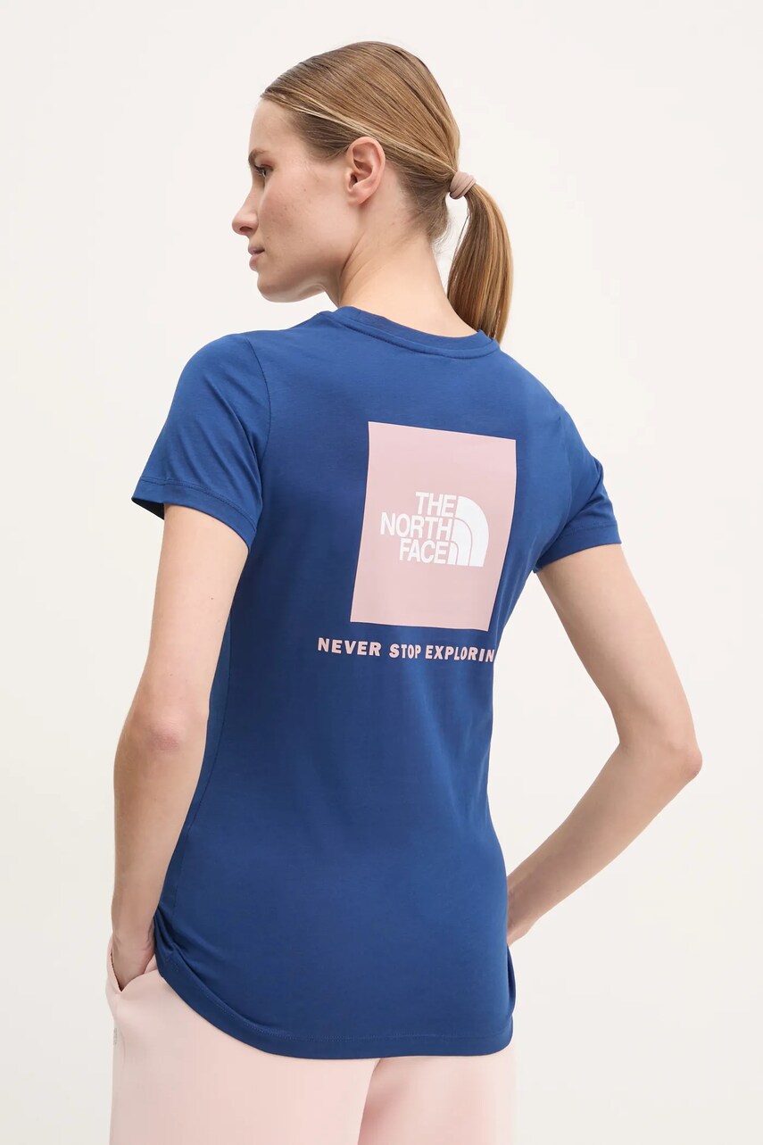 Levně Bavlněné tričko The North Face Redbox Slim tmavomodrá barva, NF0A87NMB4O1