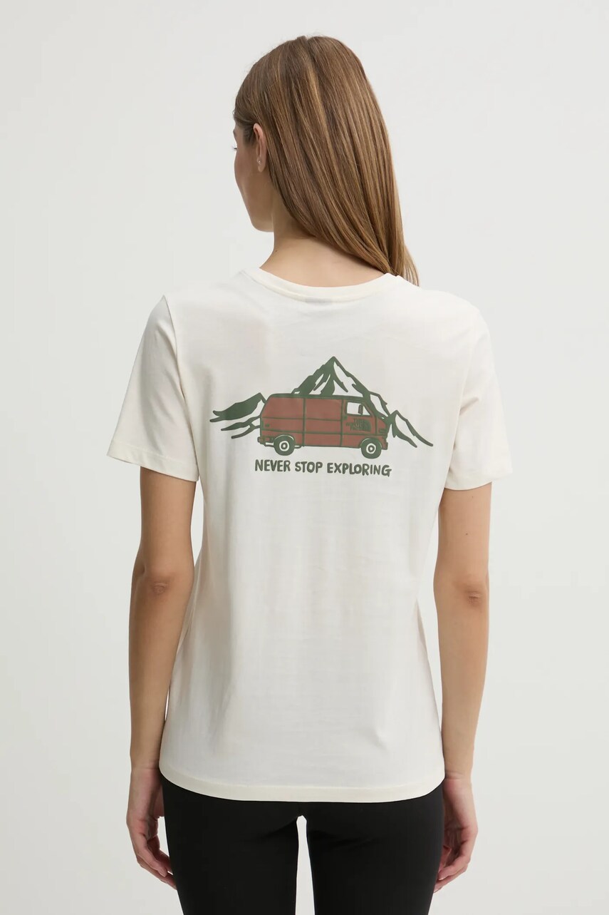 The North Face tricou din bumbac Outdoor Graphic femei, culoarea bej, NF0A8C22QLI1