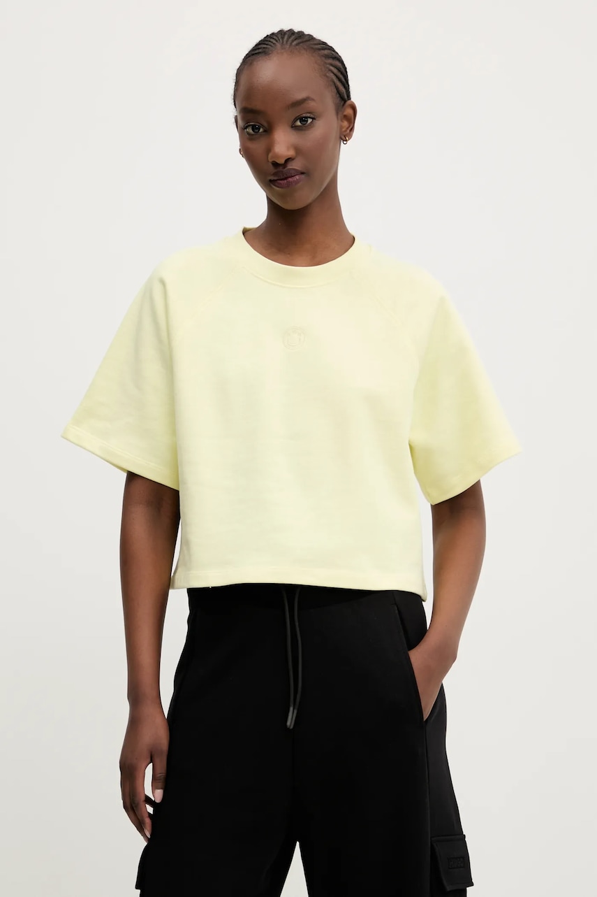 Hugo Blue tricou din bumbac femei, culoarea galben, 50537091