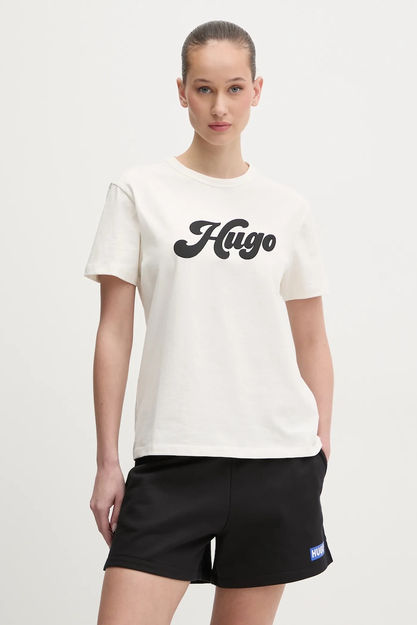 HUGO tricou din bumbac femei, culoarea bej, 50539101