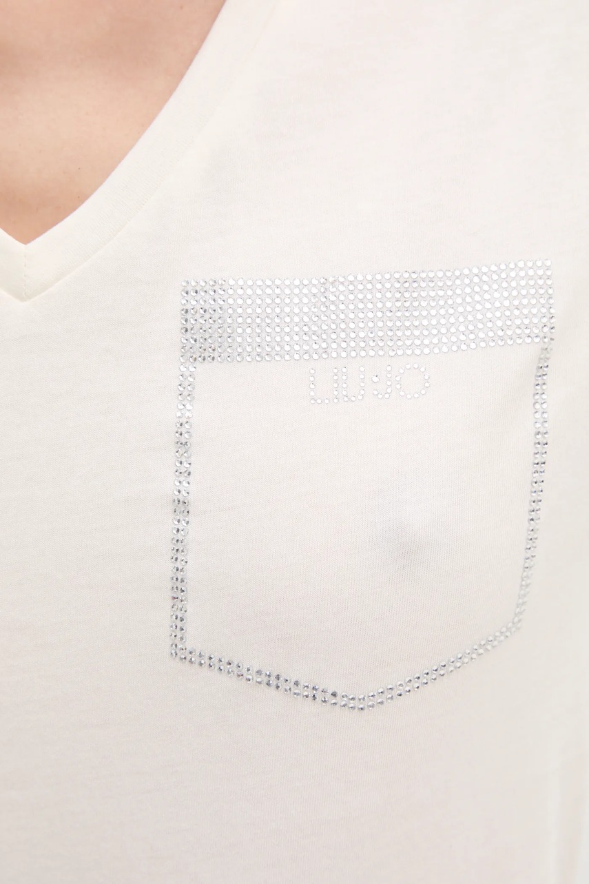 Βαμβακερό μπλουζάκι Liu Jo γυναικείο, χρώμα: μπεζ, TA5172 JS923 φωτογραφία