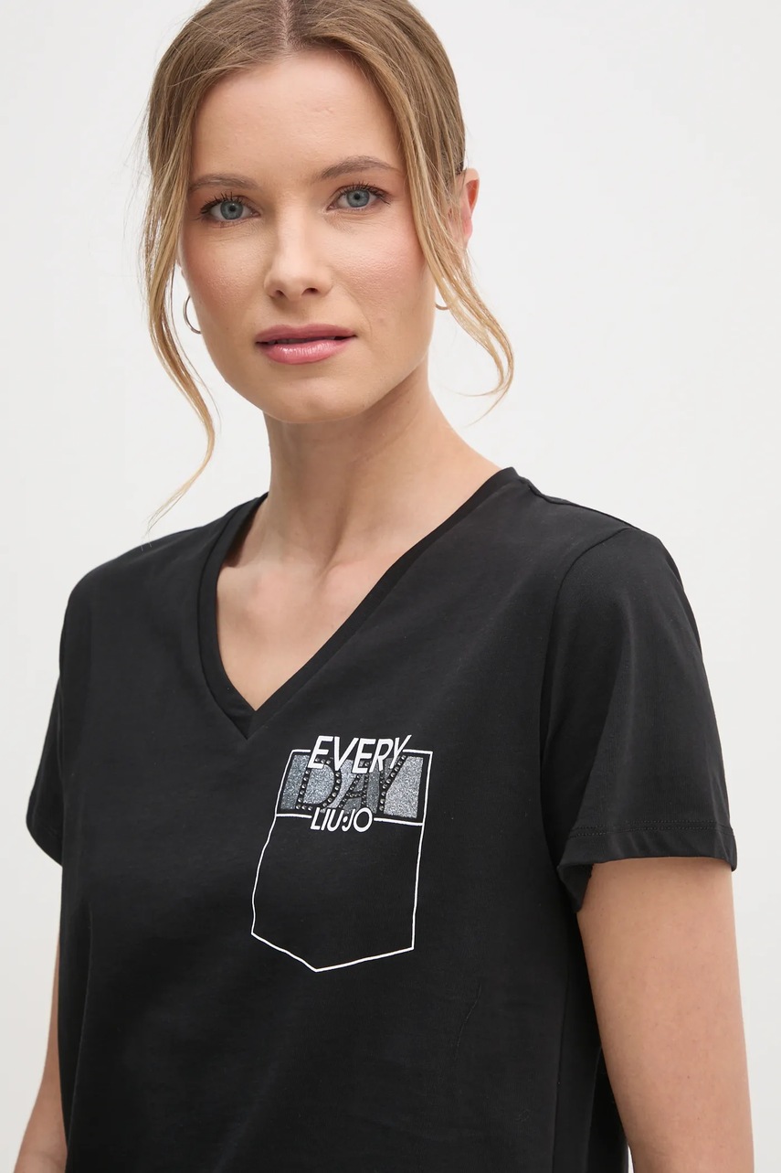 Βαμβακερό μπλουζάκι Liu Jo γυναικείο, χρώμα: μαύρο, TA5172 JS923 φωτογραφία