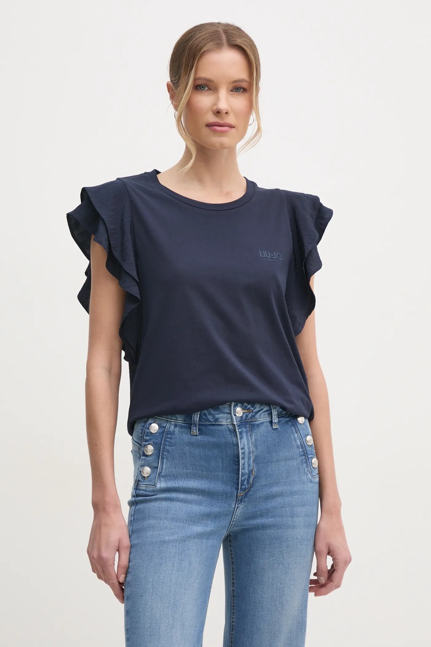 Βαμβακερό μπλουζάκι Liu Jo γυναικείο, χρώμα: ναυτικό μπλε, TA5178 J5904 φωτογραφία