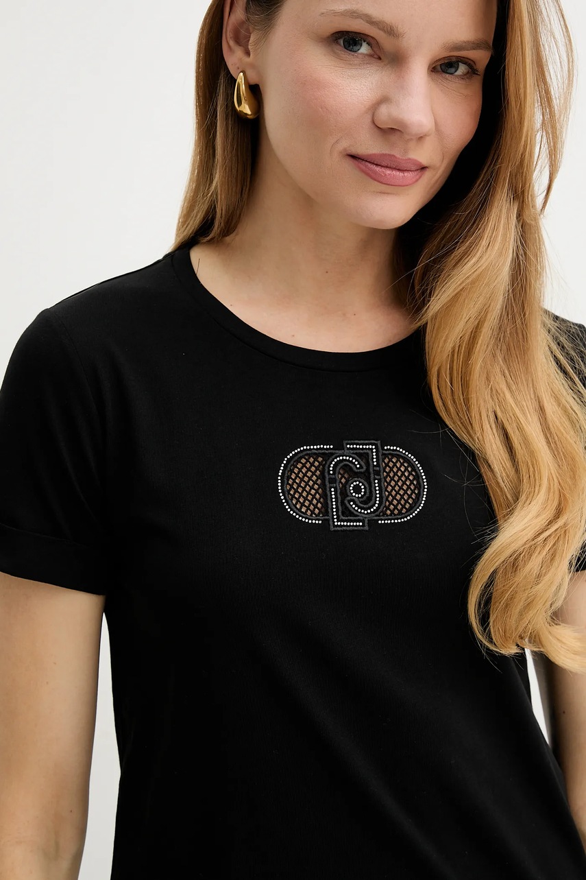 Βαμβακερό μπλουζάκι Liu Jo χρώμα: μαύρο, TA5180 JS923 φωτογραφία