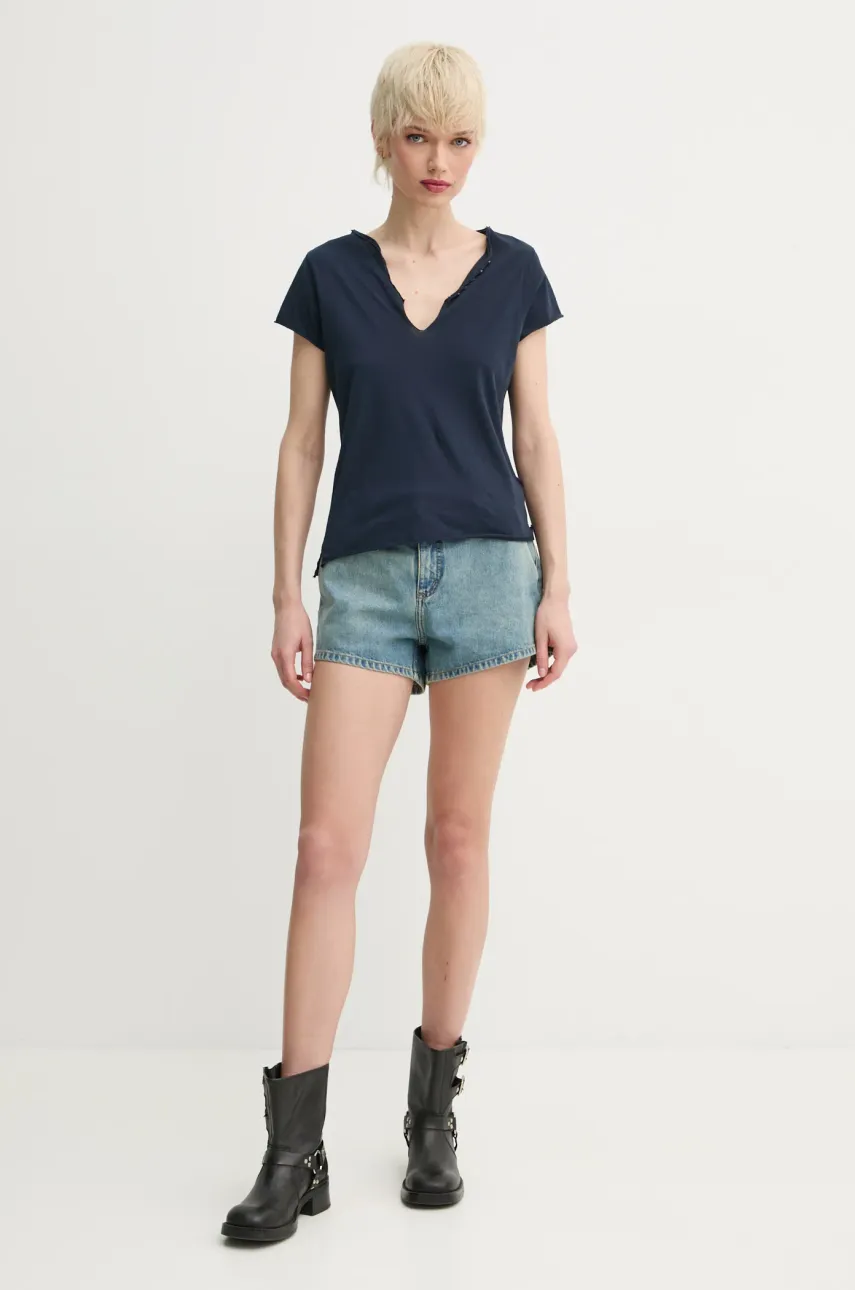 Хлопковая футболка ZADIG&VOLTAIRE женская цвет синий JWTN02632 Хлопковая футболка ZADIG&VOLTAIRE женская цвет синий JWTN02632