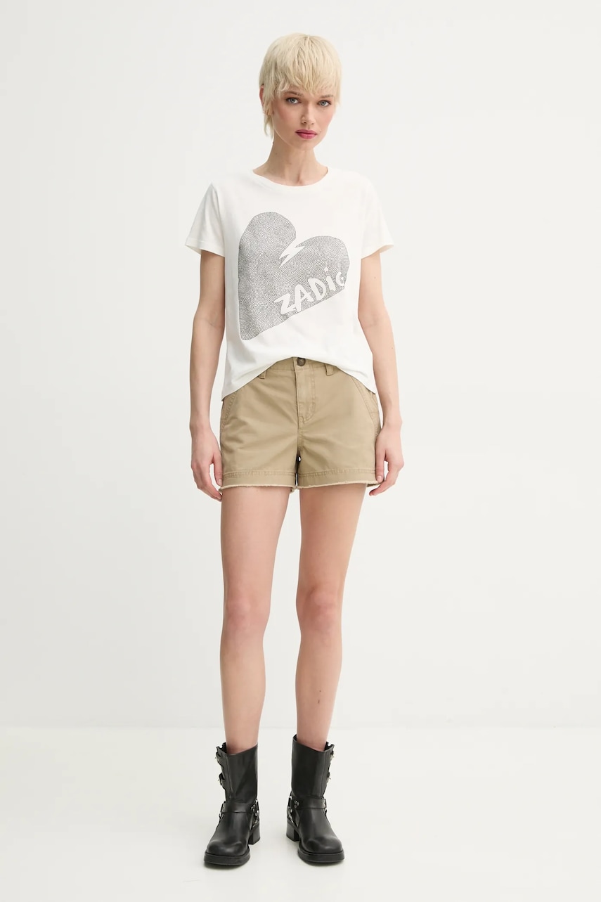 Хлопковая футболка ZADIG&VOLTAIRE женская цвет бежевый JWTS02782 Хлопковая футболка ZADIG&VOLTAIRE женская цвет бежевый JWTS02782