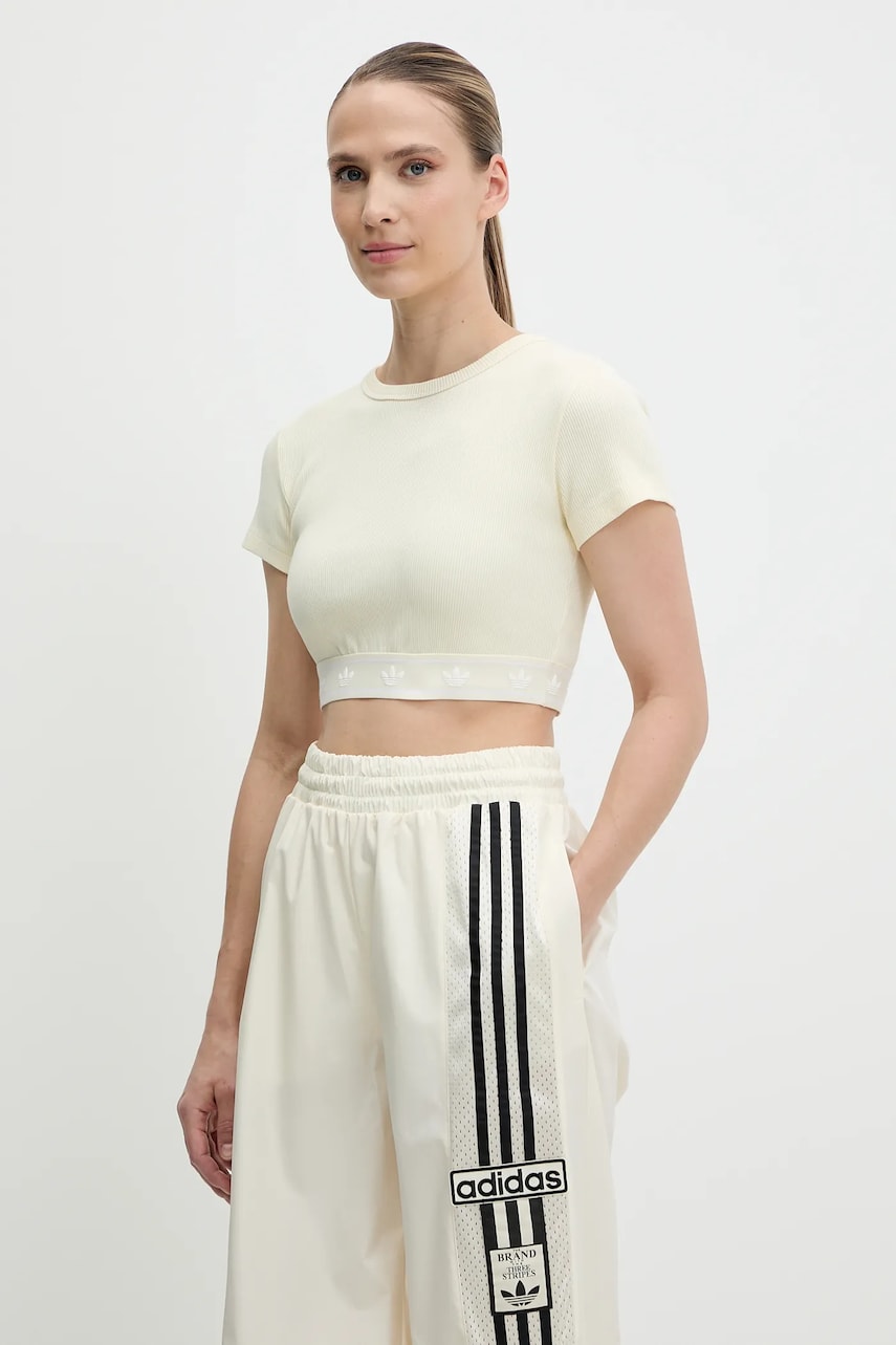 adidas Originals tricou Rib SS Top culoarea bej, JD0040