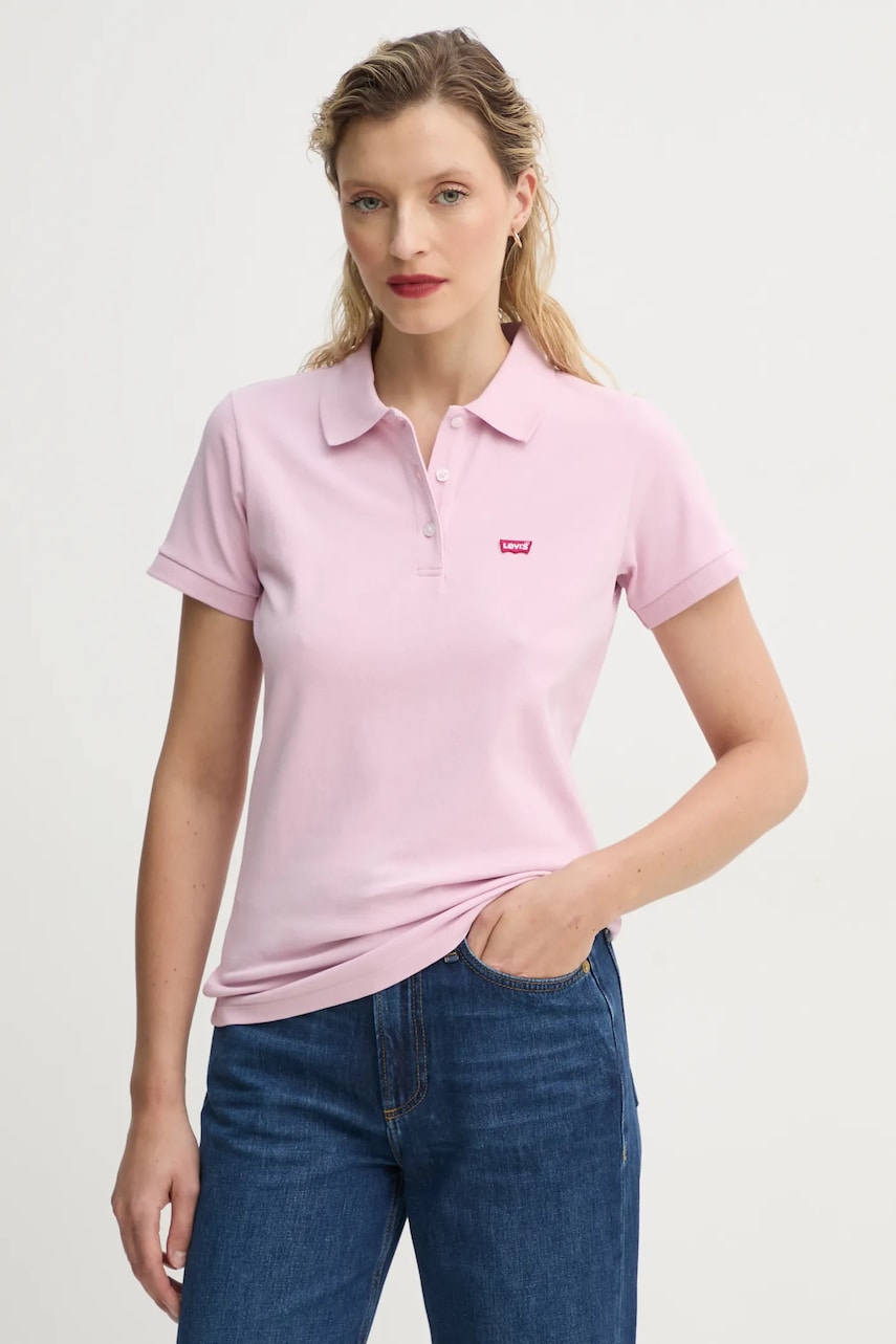 Levi's tricou polo LSE_LEVIS HM POLO femei, culoarea roz, 001F2 Levi's tricou polo LSE_LEVIS HM POLO femei, culoarea roz, 001F2