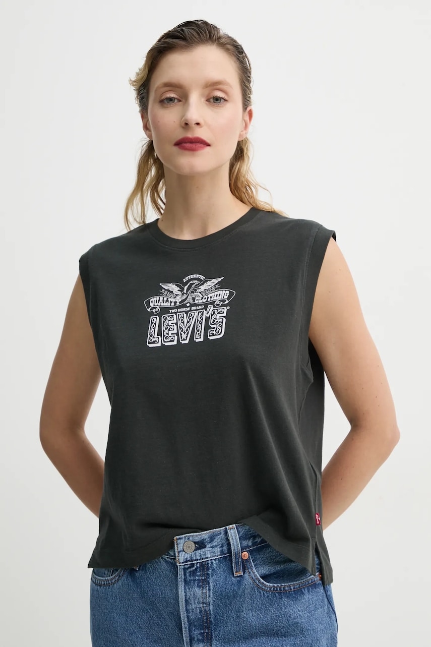 Levi's top din bumbac GR BOXY TANK culoarea gri, 001MW Levi's top din bumbac GR BOXY TANK culoarea gri, 001MW