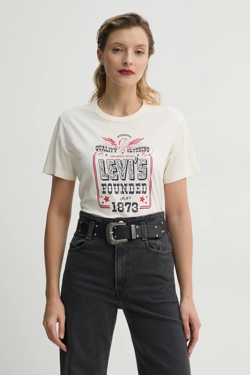 Levi's tricou din bumbac GRAPHIC ICONIC TEE femei, culoarea bej, A8802 Levi's tricou din bumbac GRAPHIC ICONIC TEE femei, culoarea bej, A8802