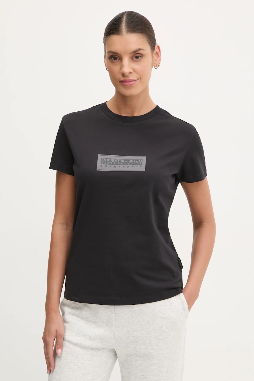 Napapijri tricou din bumbac S-Box femei, culoarea negru, NP0A4IP10411 Napapijri tricou din bumbac S-Box femei, culoarea negru, NP0A4IP10411