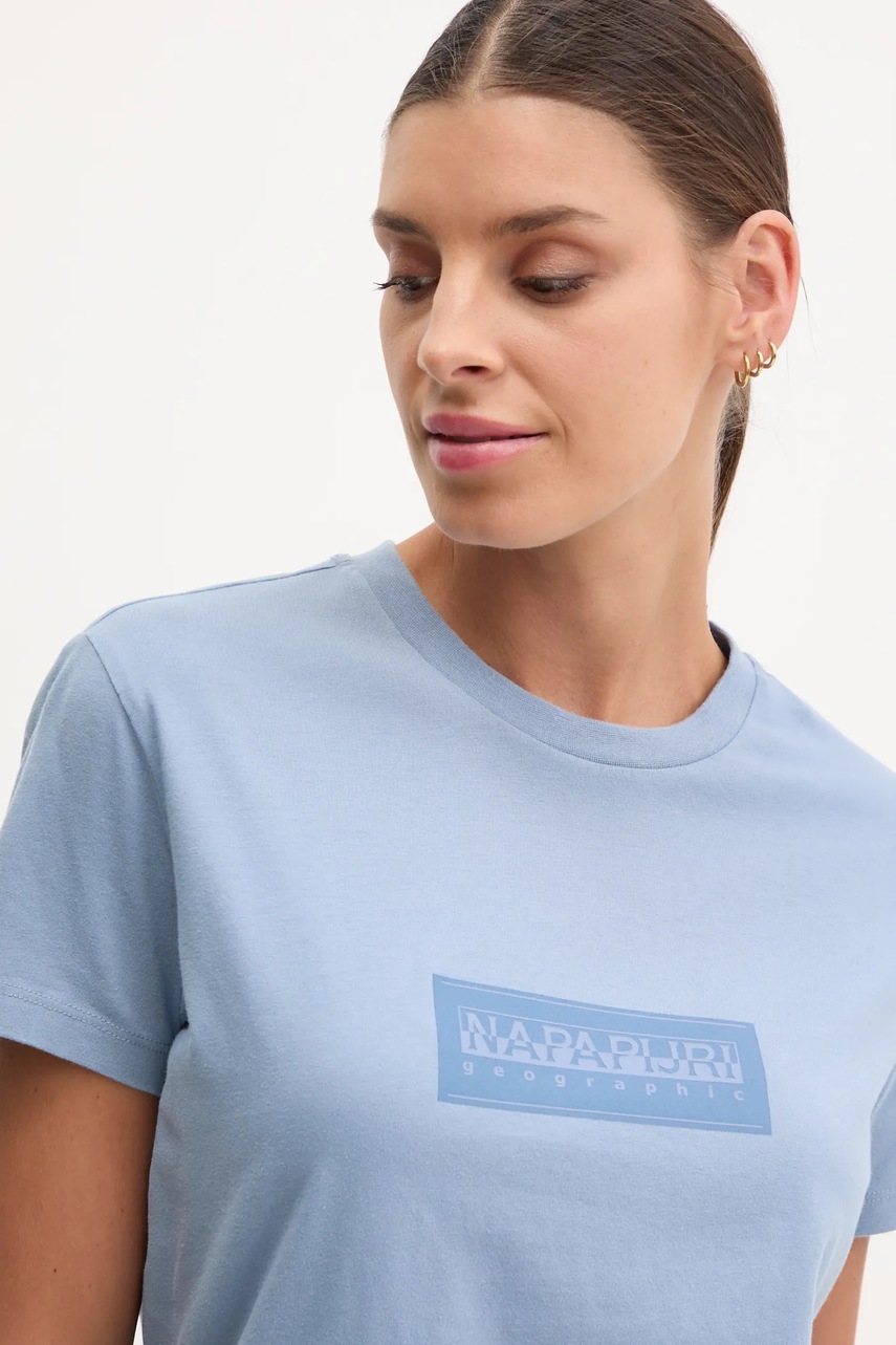 Βαμβακερό μπλουζάκι Napapijri S-Box γυναικείο, χρώμα: μπλε, NP0A4IP1B2S1 φωτογραφία