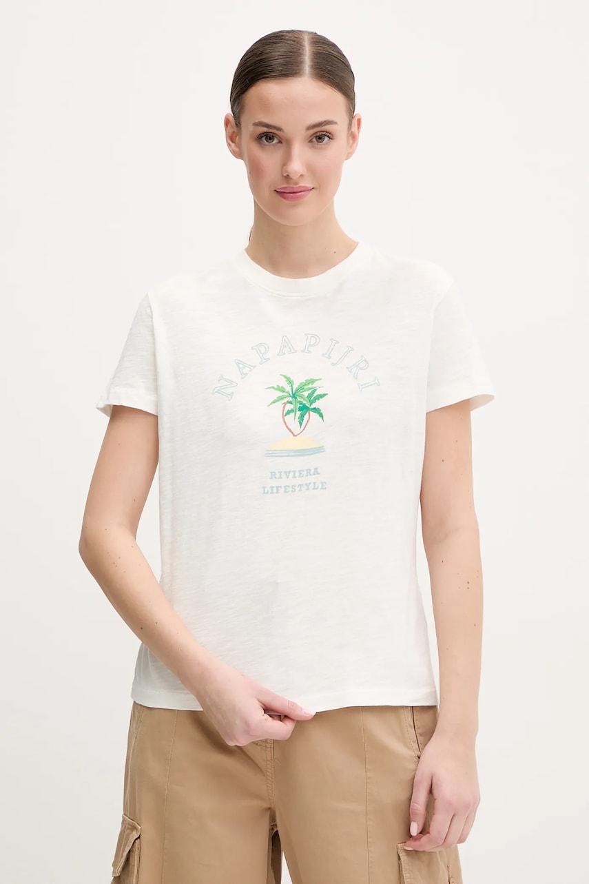 Napapijri tricou din bumbac S-Fete femei, culoarea bej, NP0A4IFX2061