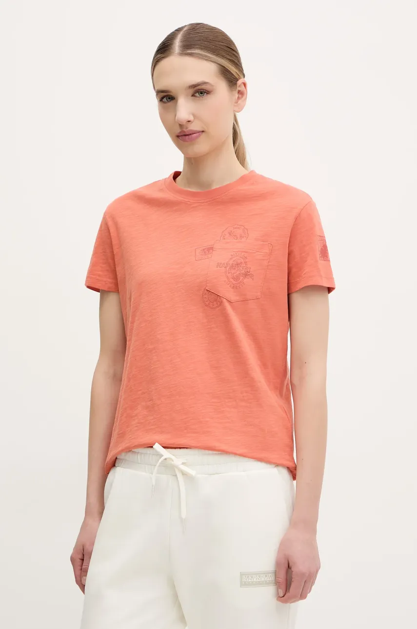 Napapijri tricou din bumbac S-Eclair femei, culoarea portocaliu, NP0A4IG1A691