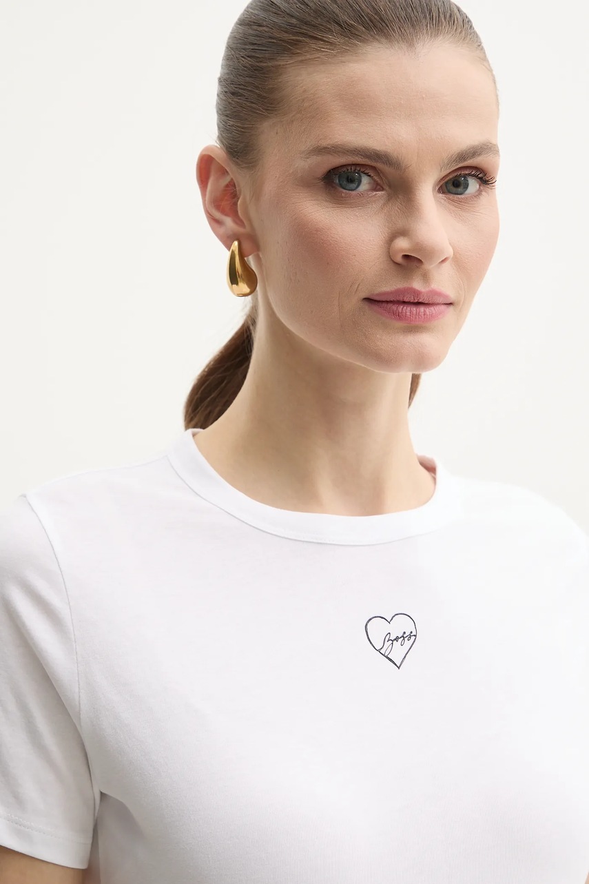 Βαμβακερό μπλουζάκι BOSS Orange γυναικείο, χρώμα: άσπρο, 50540260 φωτογραφία