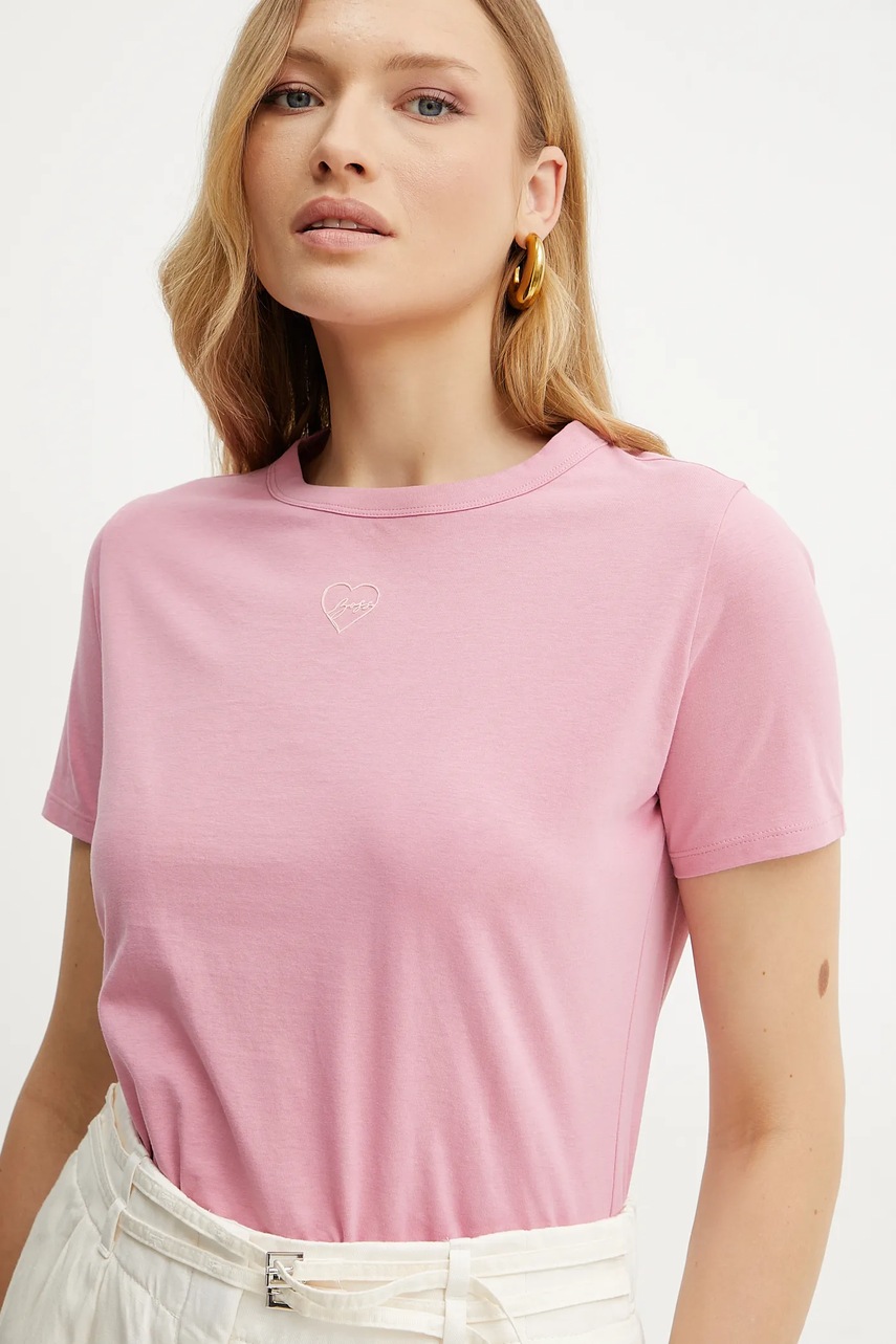 Βαμβακερό μπλουζάκι BOSS Orange γυναικείο, χρώμα: μοβ, 50540260 φωτογραφία