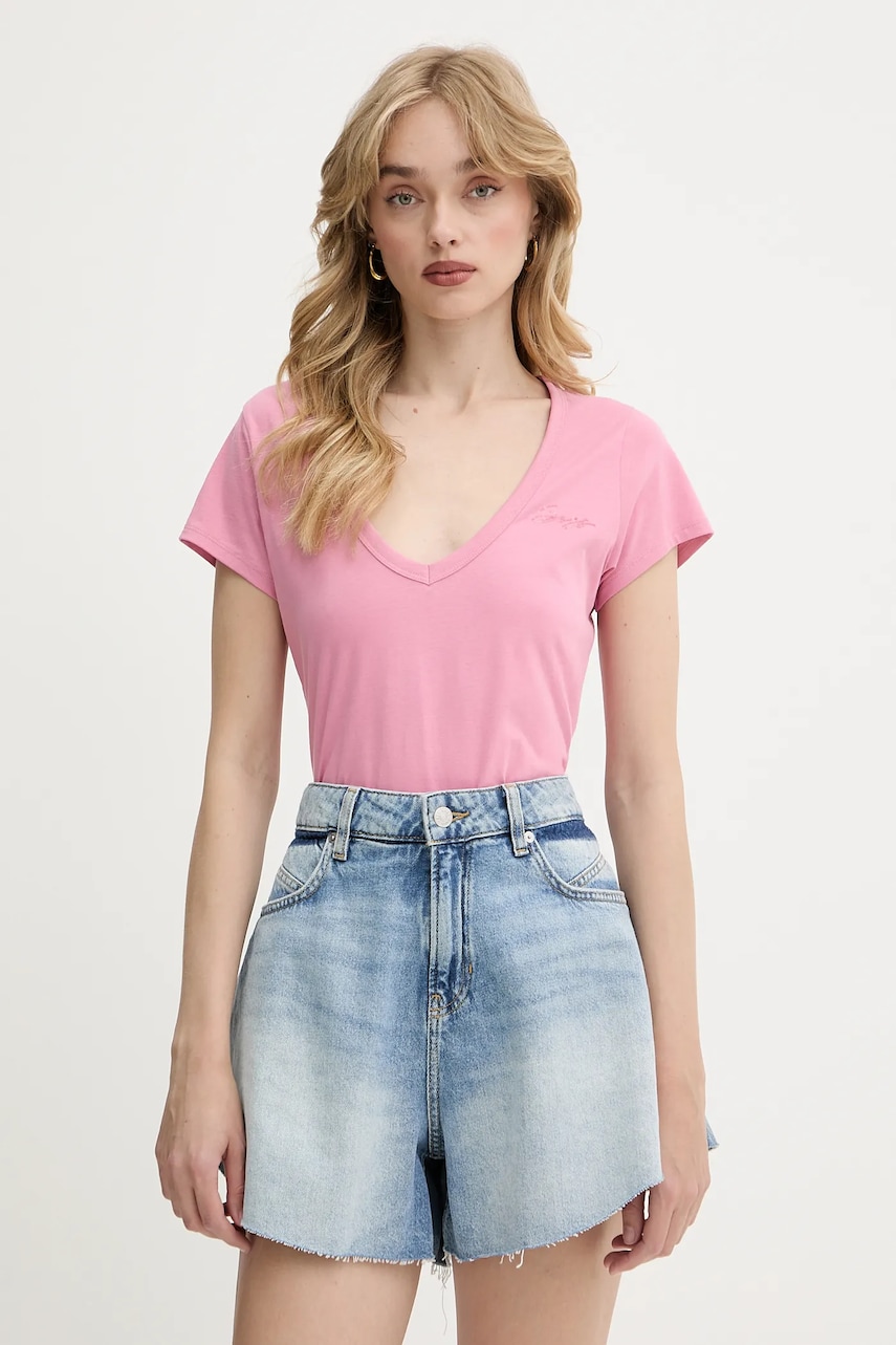BOSS Orange tricou din bumbac femei, culoarea violet, 50540432