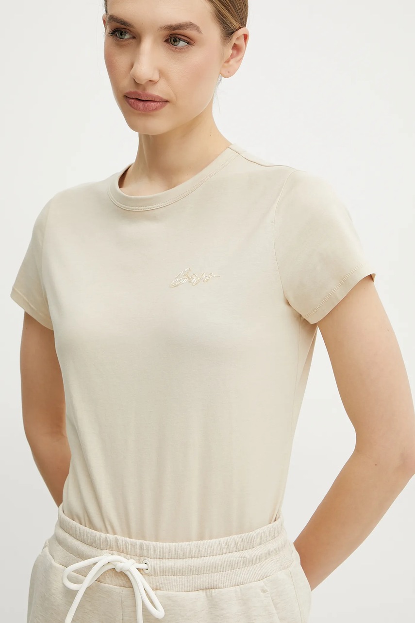 Βαμβακερό μπλουζάκι BOSS Orange γυναικείο, χρώμα: μπεζ, 50541343 φωτογραφία